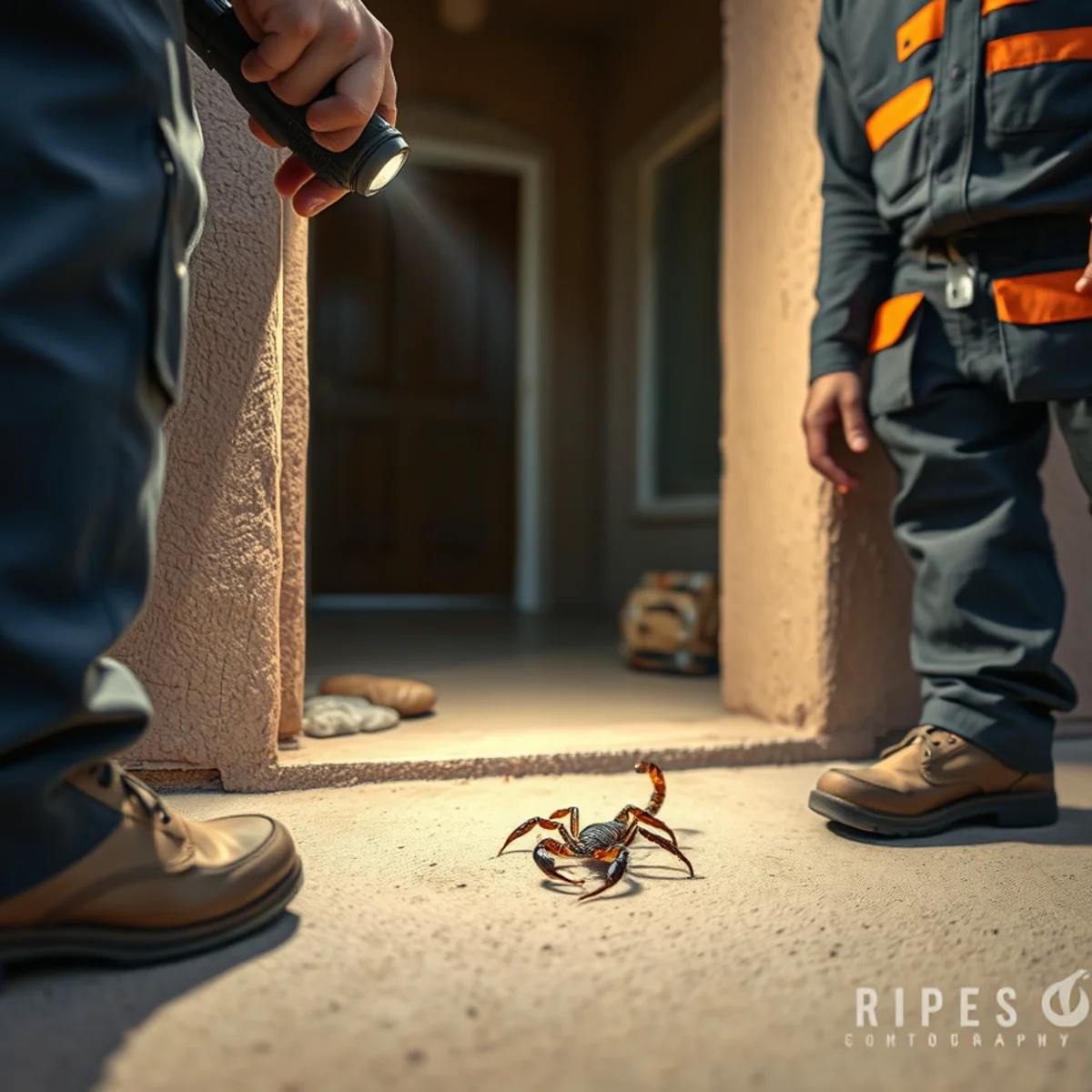 Scorpion near a sealed exterior threshold at a El Paso home
