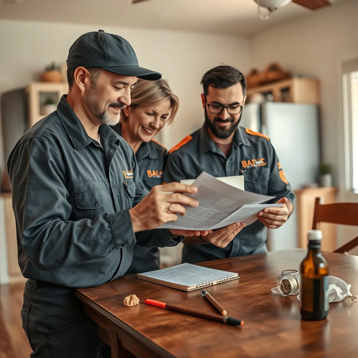 Pest control professional reviewing an estimate at a El Paso home