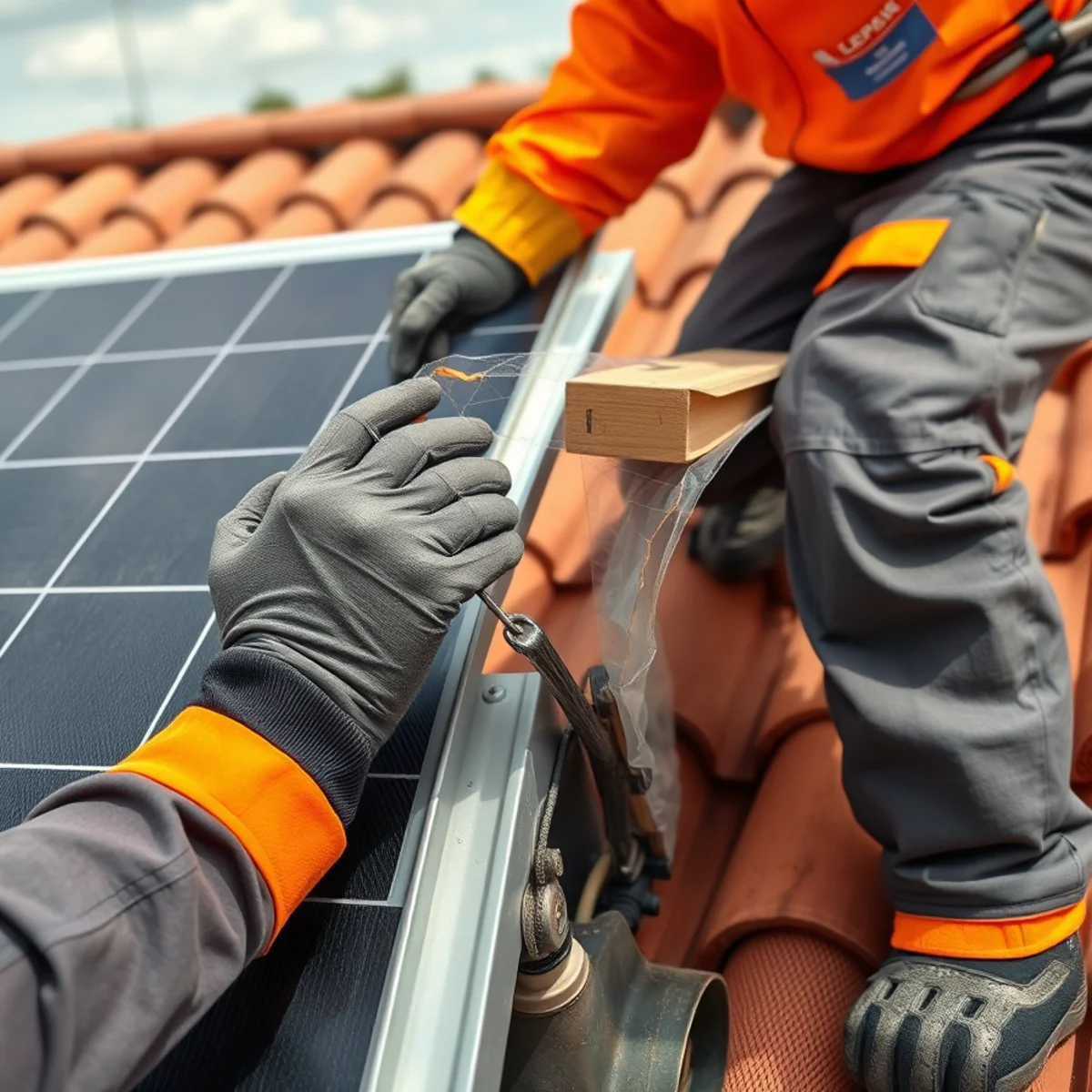 Close view of pigeon proofing around solar panels in El Paso