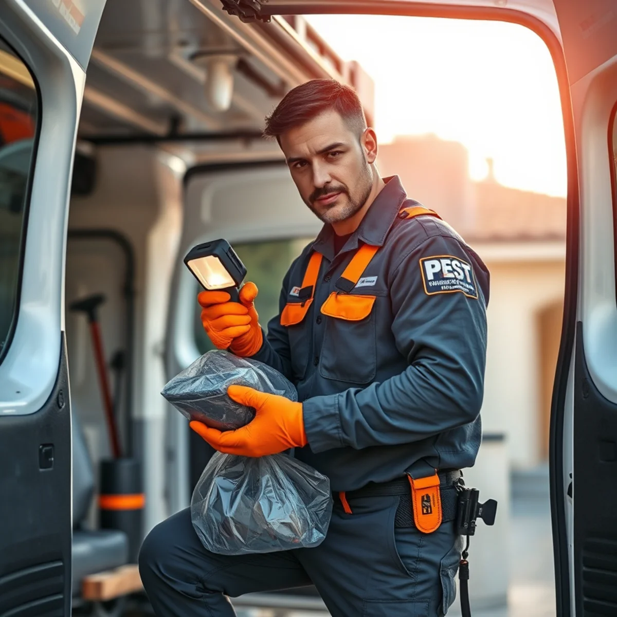 Pest technician preparing for a rapid-response call in El Paso